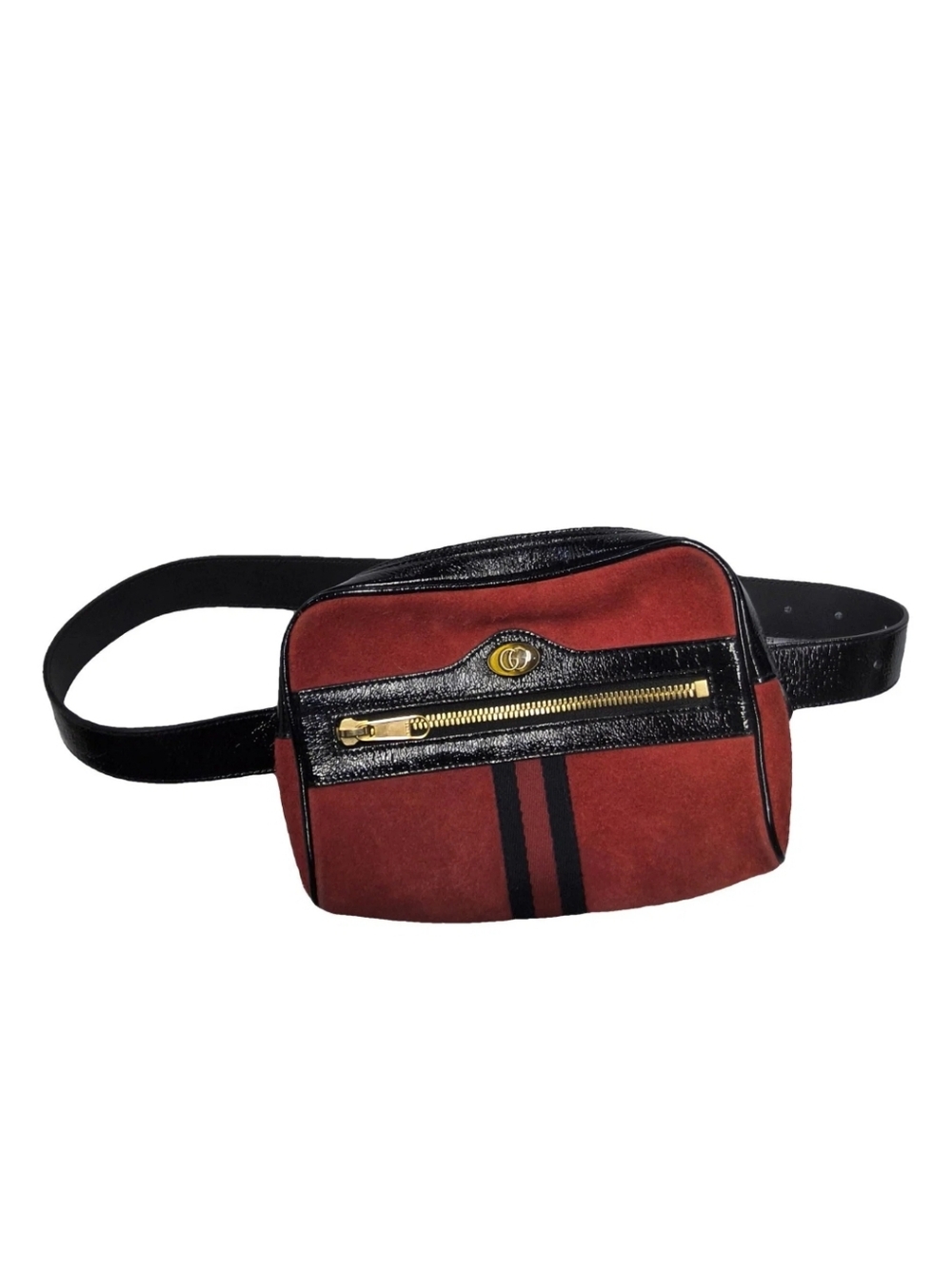 Gucci GG Marmont Sherry Line Red Black Gold suede leather waist fanny bag Purse